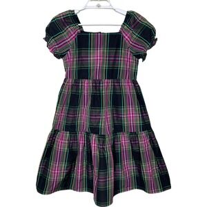 Crewcuts Squareneck Tiered Dress Stewart Tartan Girl 10 Pink Green Plaid Holiday